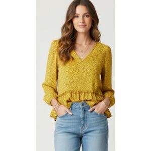 PLEIONE Boho Yellow & Lilac Long Sleeve Blouse Size Large